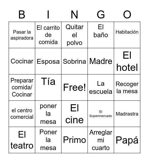 Vocabulario Viejo Bingo Card