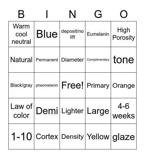 Haircolor Bingo Card