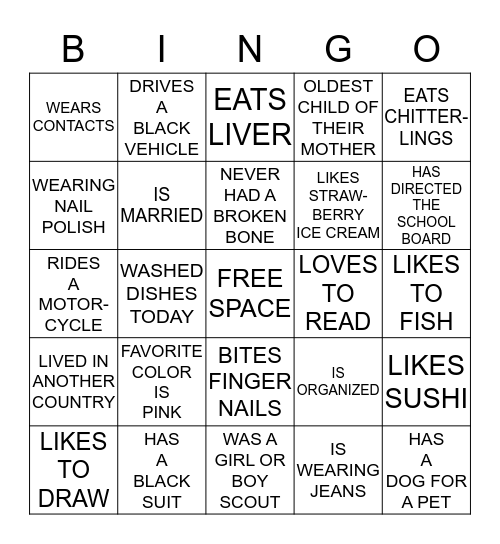 HUMAN BINGO Card