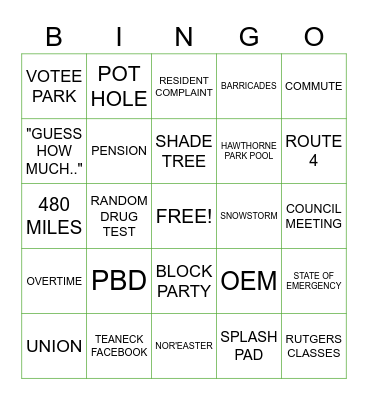 NO WORK ZONE Bingo Card