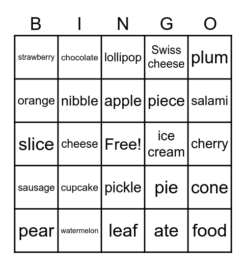 Hungry Caterpillar Food Words Bingo Card