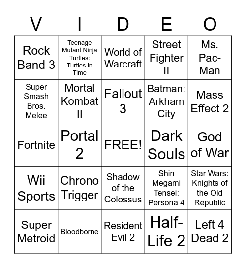 Video Games Bingo Card