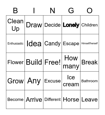 Lesson 8 Vocab Bingo Card