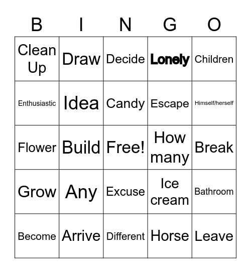 Lesson 8 Vocab Bingo Card
