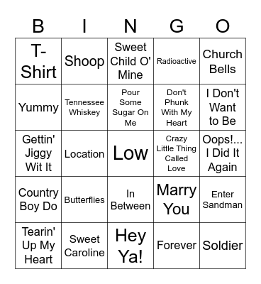 Song Titles Bingo Card