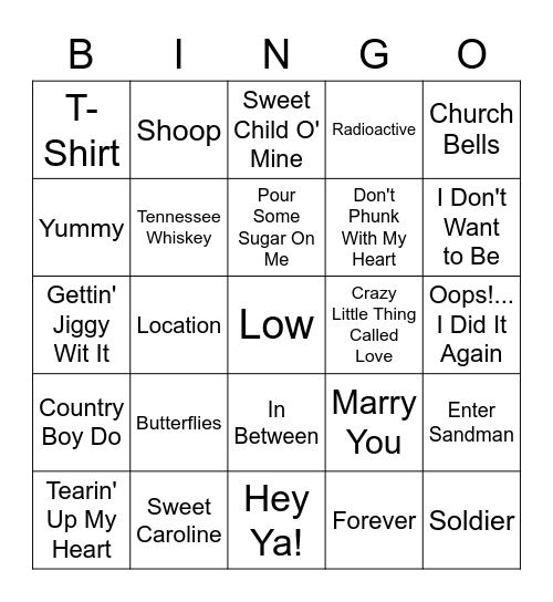 Song Titles Bingo Card