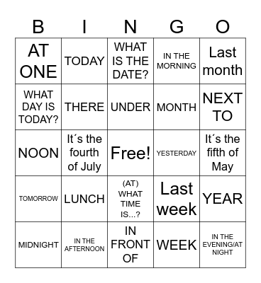 Expresar la fecha y Cuándo Bingo Card