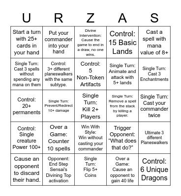 Urza's Commander Bingo Card