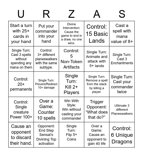 Urza's Commander Bingo Card