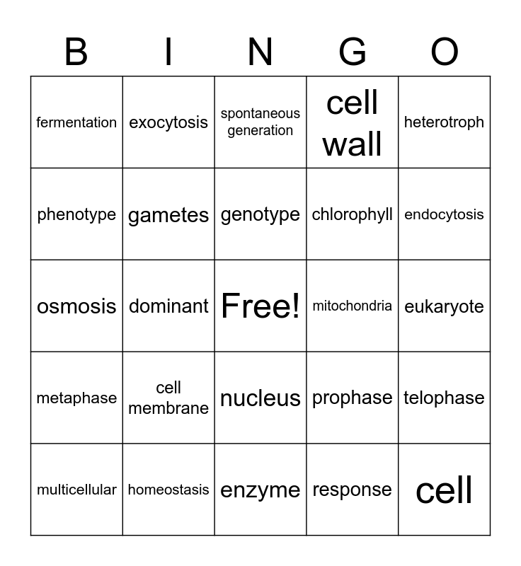 Semester Exam Life Science 2021 Bingo Card