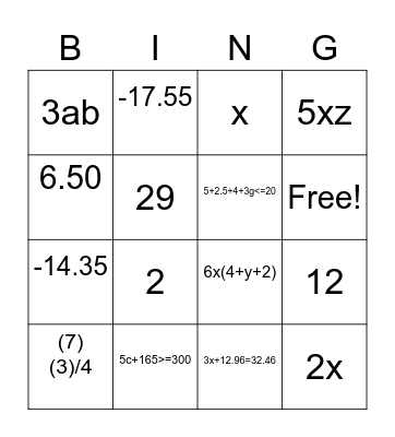 Q2 progress check algebra 6th grade Bingo Card