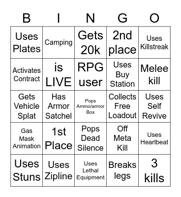 Warzone Bingo Solos Bingo Card