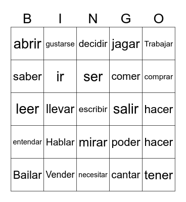 Spanish bingo Card