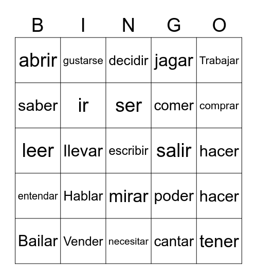 Spanish bingo Card