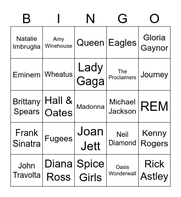 Popular Karaoke Bingo Card