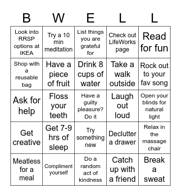 Beat the Blues Bingo Card