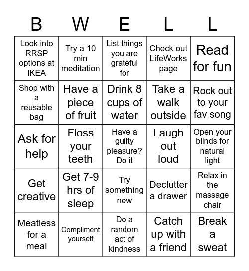 Beat the Blues Bingo Card