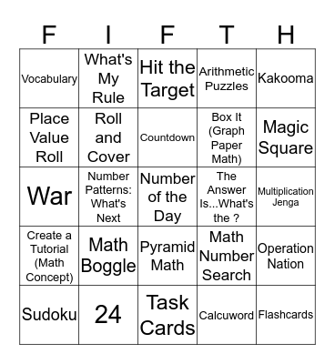 Math Stations Bingo Card