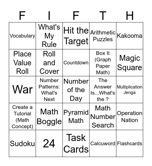 Math Stations Bingo Card