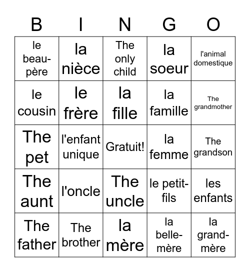 LA FAMILLE Bingo Card