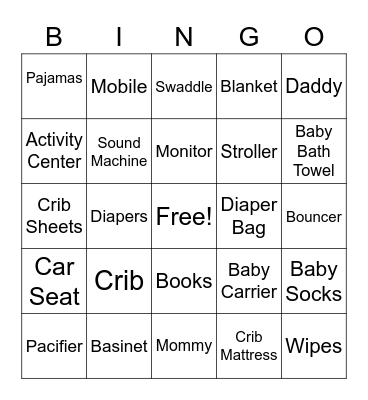 Baby Shower Bingo Card