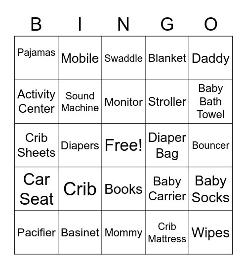 Baby Shower Bingo Card