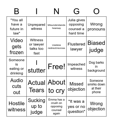 Mock trial 2022 Bingo Card
