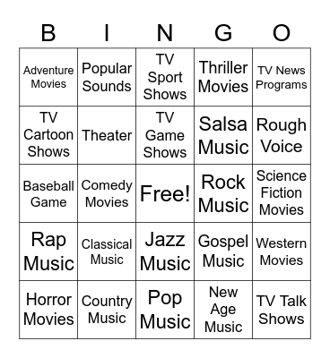 Music Genres Bingo Card