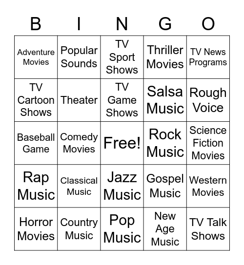 Music Genres Bingo Card