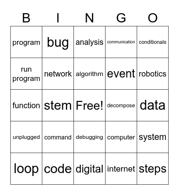 Computer Science Vocabulary Bingo Card