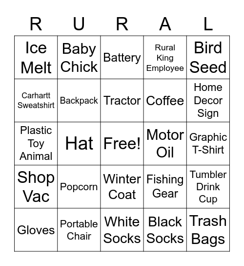 Rural King Bingo Card