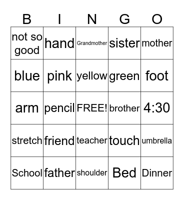 4th Grade Bingo Card