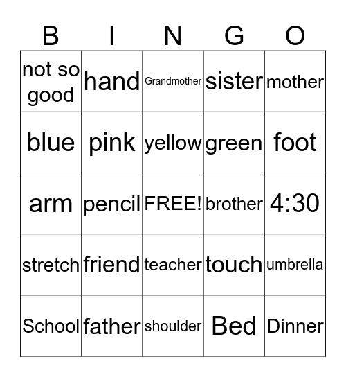 4th Grade Bingo Card