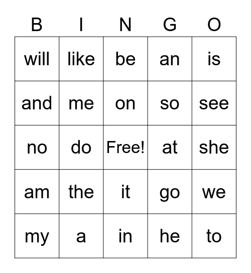 Star Words (Sept.-Dec.) Bingo Card