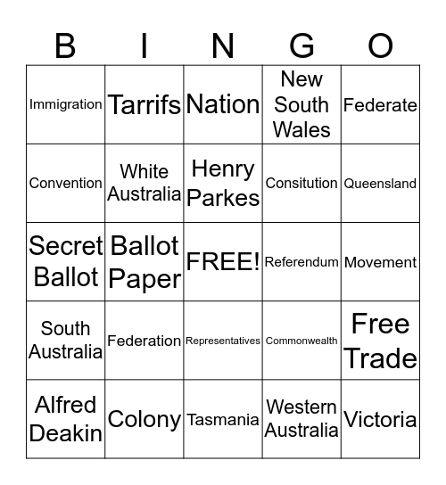 Federation Bingo Card