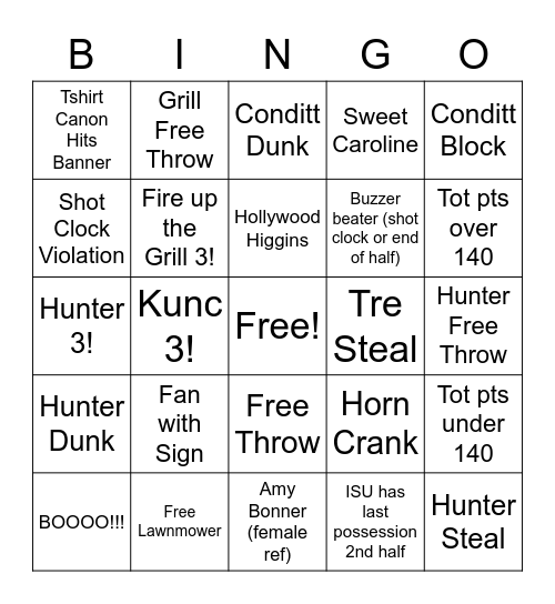 Texas vs Cyclones Bingo Card