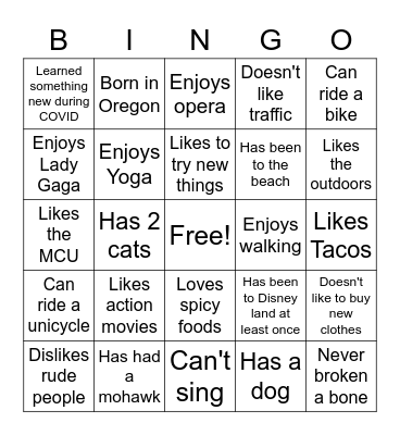 Untitled Bingo Card