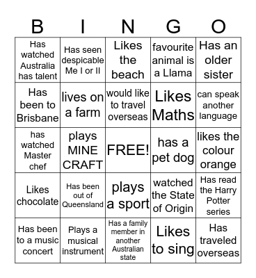 Who Am I BINGO Card