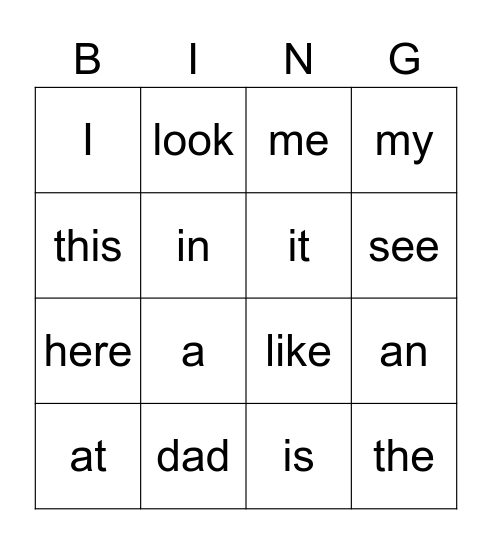 "Snap Word" BINGO Card