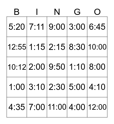 Time  Bingo Card