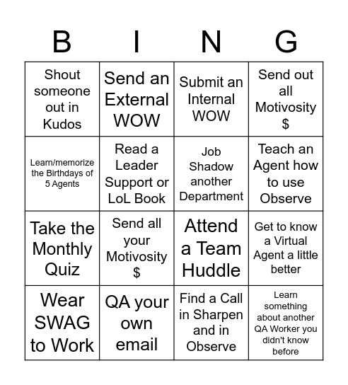 QA Bingo Card