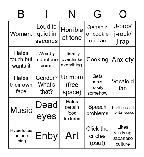 M Bingo Card