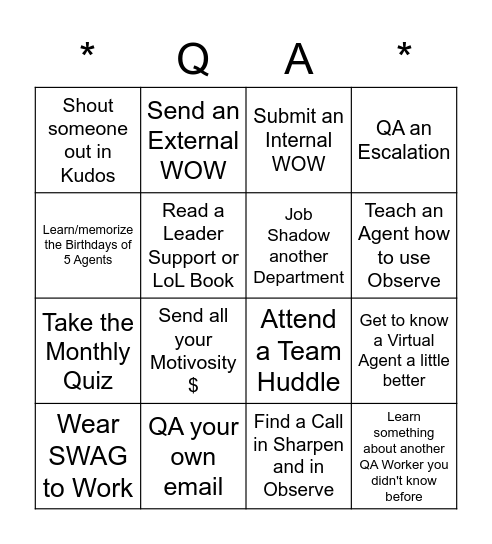 QA Bingo Card