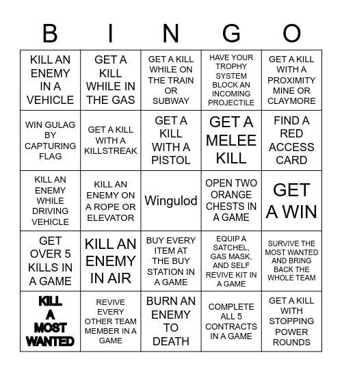 WARZONE BINGO Card