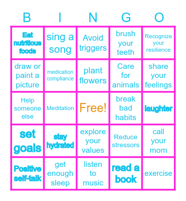 Healthy Living Bingo Card