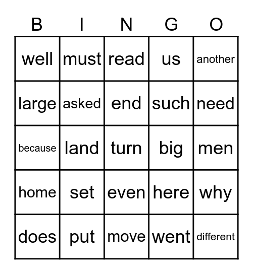 2nd #51-75 Bingo Card