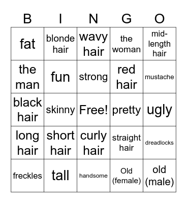 Adjectives for Physical Descriptions Bingo Card