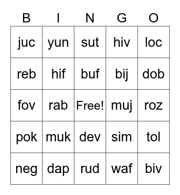 December NS Words Two Bingo Card