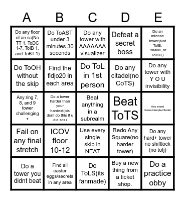 jtoh Bingo Card