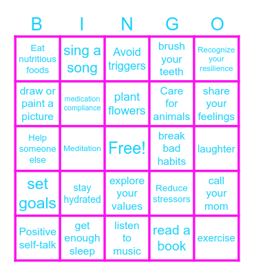 Healthy Living Bingo Card